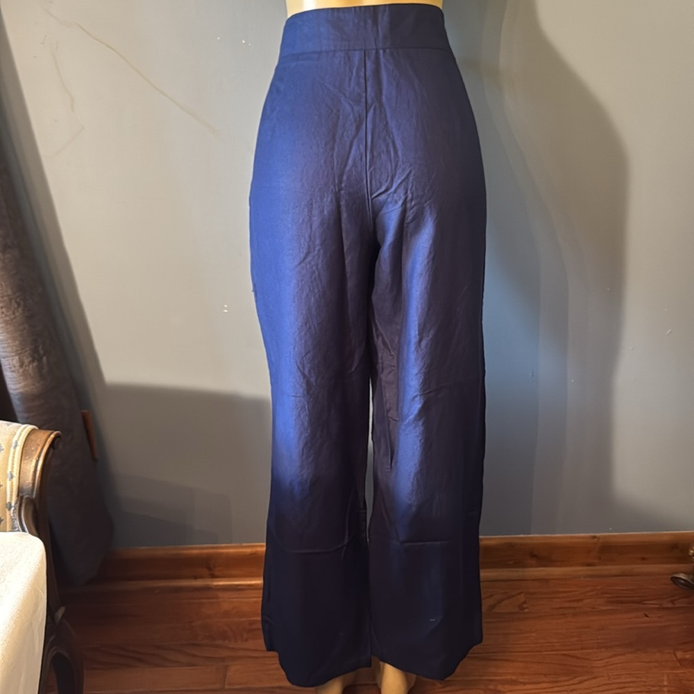 Ashley Stewart Navy Blue Wide Leg Ramie/Rayon Blend Slacks - Picture 4 of 6